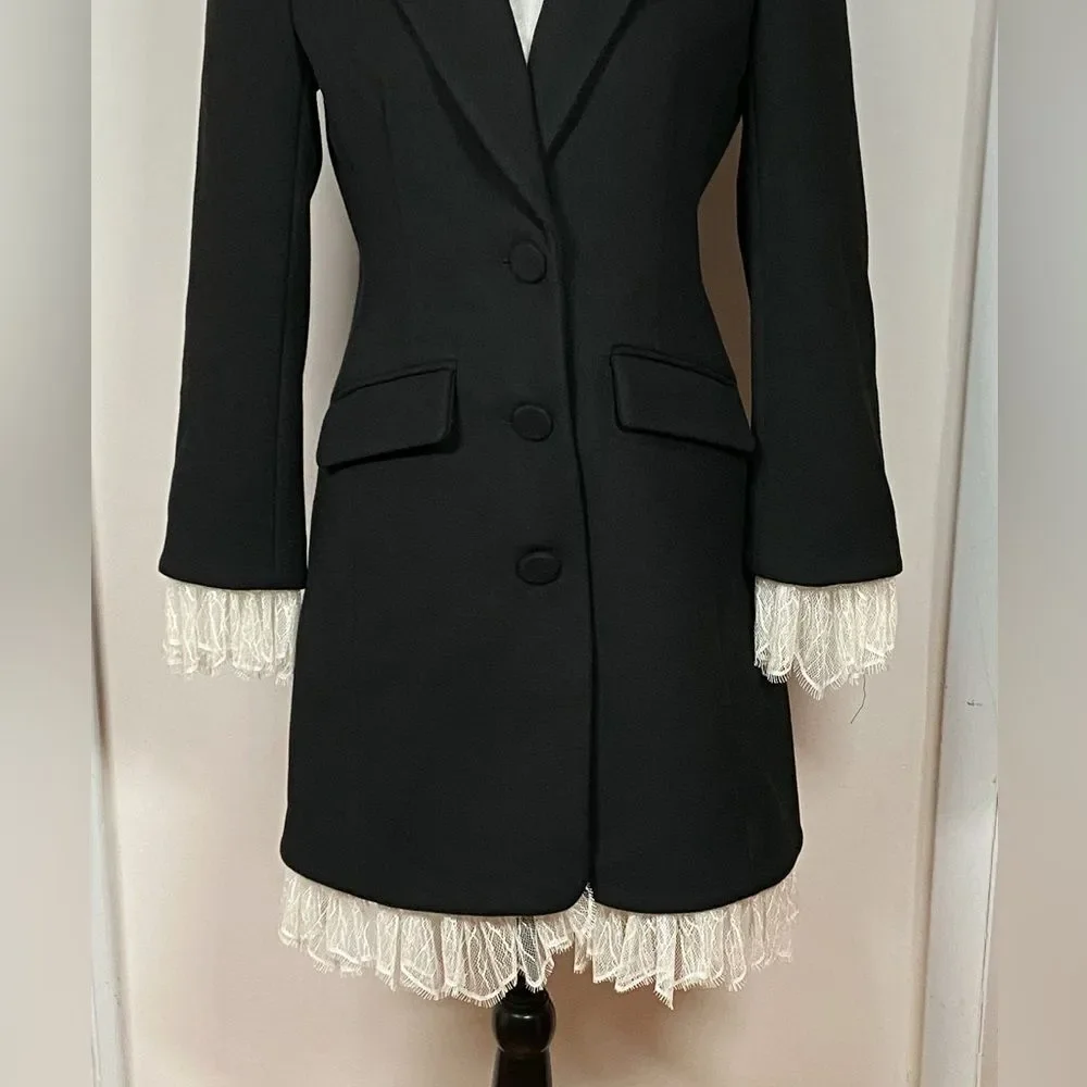 Cinq à Sept Roxie Lace-Trim Tailored Coat size S - Picture 8 of 16